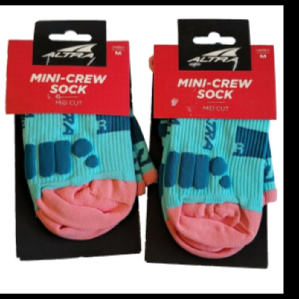 2 New pair Altra running socks mini crew medium adult unisex turquoise blue